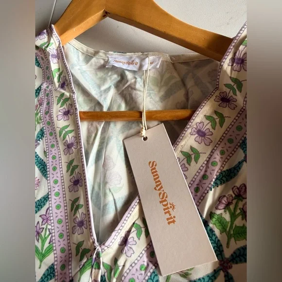 Sunny Spirit Maxi Boho Floral Print V Neck Flowy Tassel with Long Puff Sleeves. - Picture 12 of 16